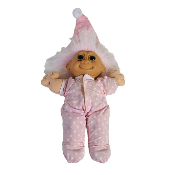 Russ Troll Doll Kidz Pink Polka Dot Pajamas Nightcap 12" Sleepyhead VTG 90s - Picture 14 of 14